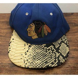 Chicago Blackhawks Mens SZ Blue Strap Back Exotic Snake Skin Hat NHL Hockey Rare